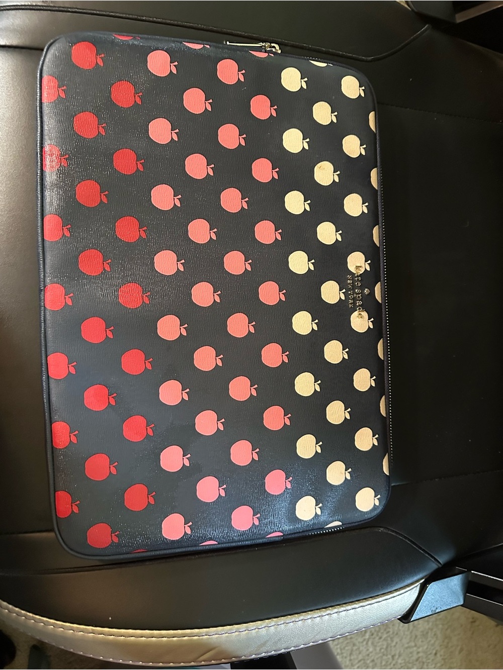 kate spade Navy Laptop Sleeve with Cream Apple Print